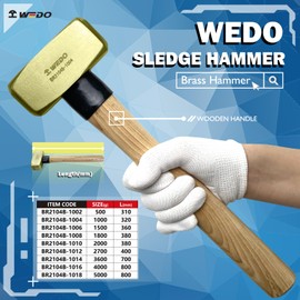 WEDO Brass Sledge Hammer 4.5 lb, Club Hammer with Wooden Handle, Drilling Hammer, Crack Hammer, Die-Forge, Corrosion Resistant, DIN Standard, 15" Length