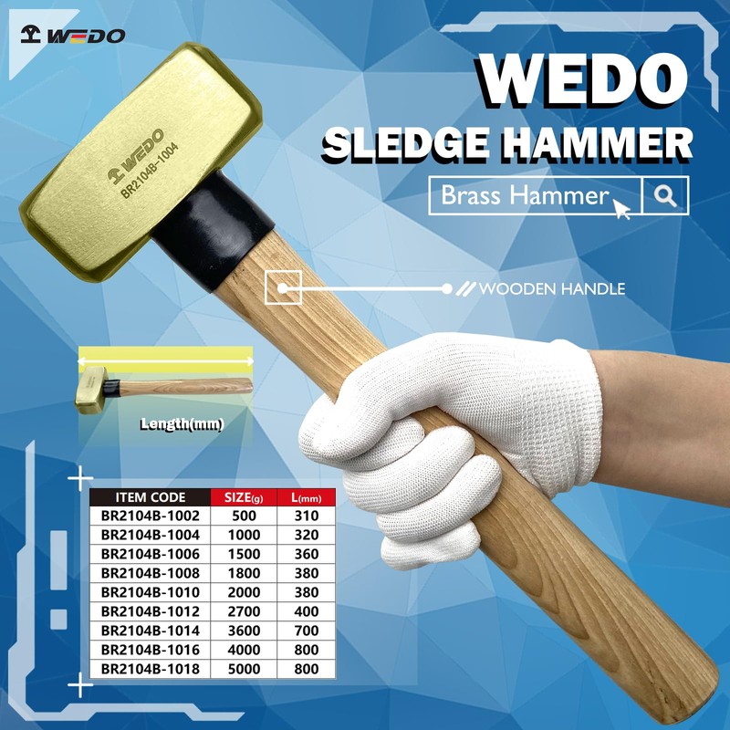 WEDO Brass Sledge Hammer 4.5 lb, Club Hammer with Wooden