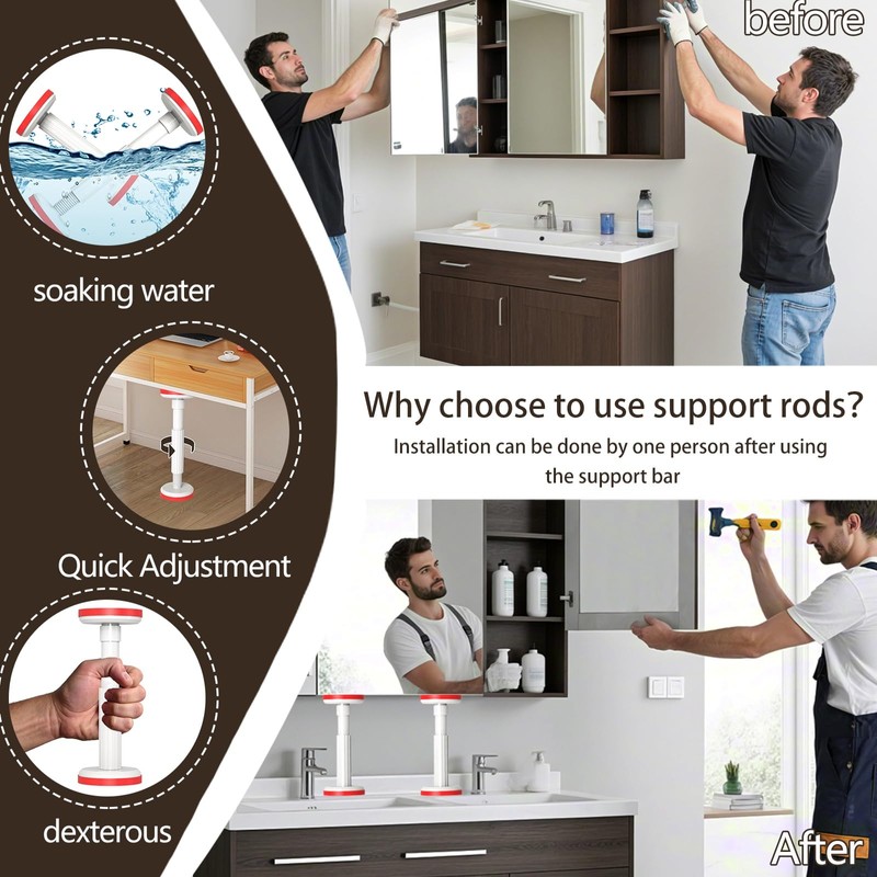 Adjustable Support Pole Small for Cabinets/Furniture - 440lb White Telescopic
