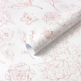 CiCiwind Floral Peel and Stick Wallpaper Pink and White Contact Paper Boho Wall Paper Modern Removable Self Adhesive Butterfly Wallpaper for Bedroom Bathroom Cabinets 17.3"×78.7"
