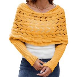 BNREOZA Women's Scarf with Sleeves, Yarn Scarf, Knitted Scarf Pullover with Sleeves, Bohemian Pashmina Shawl Cape, Long Scarf Knitted Scarf, yellow
