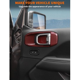 Savadicar Red Carbon Fiber Interior Accessories - Front Door Inner Handles Trim Set for 2018-Present Jeep Wrangler JL JLU 4XE & Gladiator JT - Premium Texture Interior Decor Upgrade Option, 2-Piece