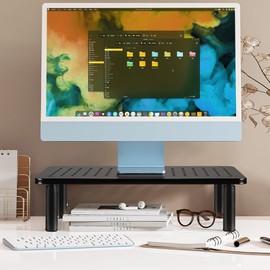 FURWOO 2 Pack Laptop Stand Desk Monitor Stand for Computer Printer Notebook 3 Height Adjustable Laptop Riser for Office Home School Black