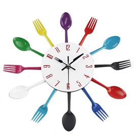 AMAZLIFE Kitchen Wall Clock, Kitchen Cutlery Wall Clock with Forks and Spoons 3D Removable Modern Creative Wall Clock for Home Room Decor and Nice Gifts (Colorful)