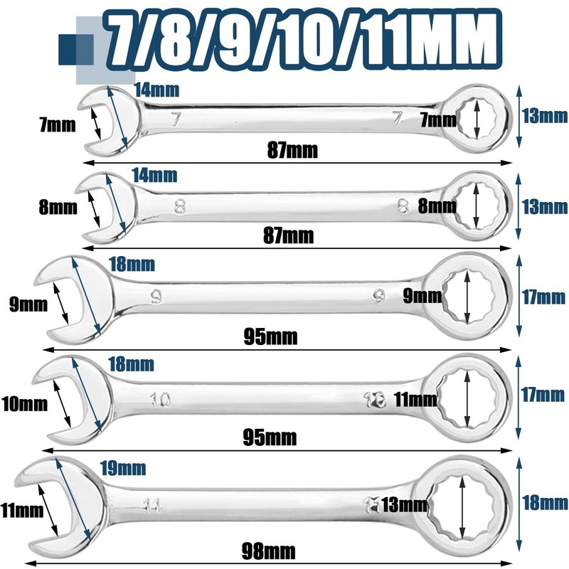 Bestgle 10 Pcs Mini Wrench Set Metric 4-11mm Small Ignition