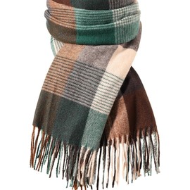 fauson Scarf for Women - Green Scarf Winter Warm Knit Large Plaid Scarves for Women