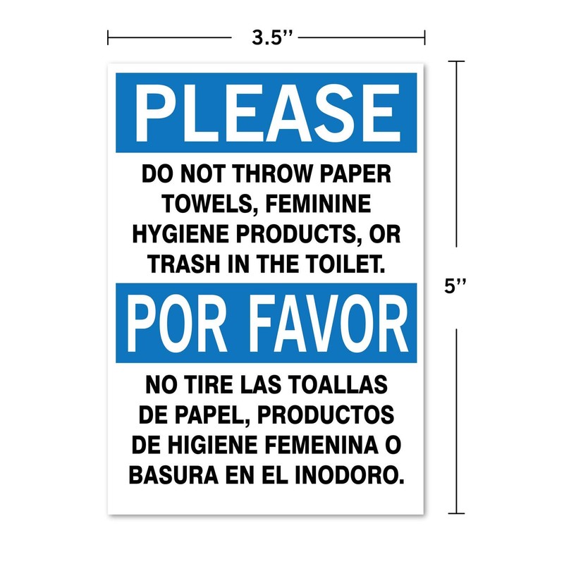 Please: Do not Throw Paper or Trash in Toilet, Bilingual