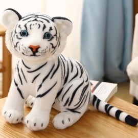 OUKEYI 9 in/23cmTigers Plush Toy Stuffed Animal Plush Cat, Lifelike Tiger Stuffed Animals Animals Kids Toy Gift for Boy Baby Hug Tiger Stuffed Animal (White)