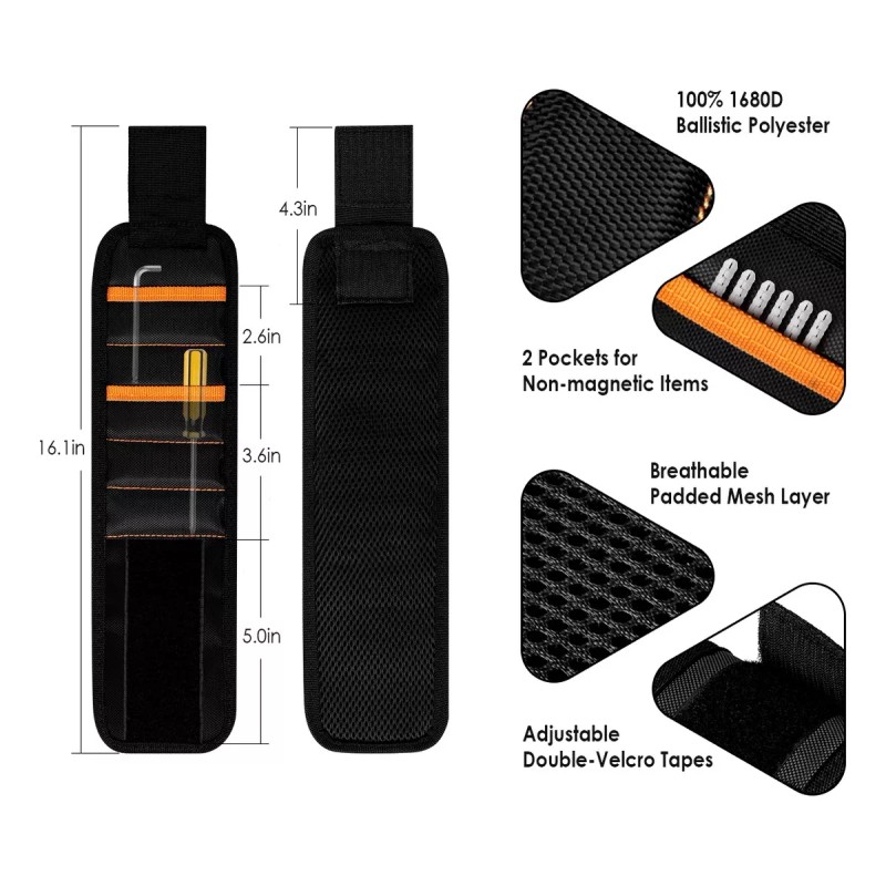 StarFly Pulsera Magnética Con Bolsillo Sujetar Tornillos Clavo Broca