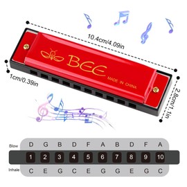 Pack of 2 Harmonica, 10 Holes, 20 Tones Blues Harmonica, Key of C, Diatonic Harmonica, Perfect Music Gift for Children, Adults, Beginners and Artists (Red Blue)