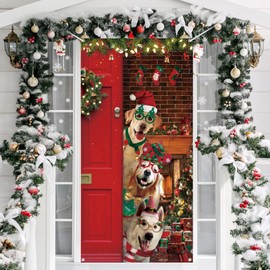 Christmas Door Cover Decoration Funny Merry Christmas Door Cover Backdrop Xmas Party Door Cover Cute Santa Dog Background Holidays Hanging Door Cover for New Year Party Winter Decorations 70 x 35 Inch
