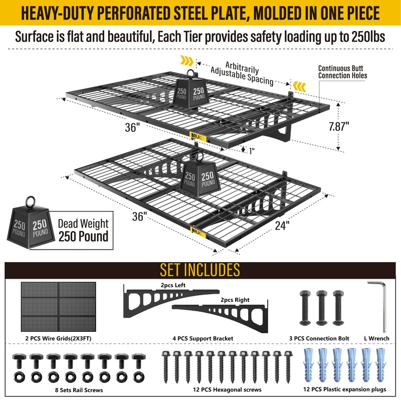Brukid 2x3ft Adjustable Rail Wall Garage Storage Shelf, for Tool