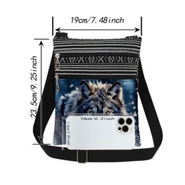 XiaoGalaee Wolf Snow Print Women Crossbody Bag Adjustable Shoulder Strap Men Zipper Messenger Bag Christmas Holiday Gift Birthday Present​​ for Outdoor Enthusiast Adult Wolf Lover