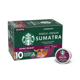 Starbucks K-Cup Coffee Pods, Dark Roast Coffee, Sumatra, 100% Arabica, 1 box (10 pods)