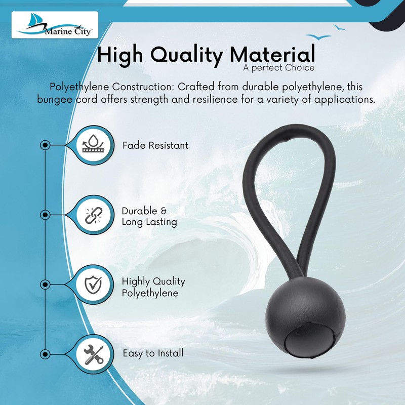 MARINE CITY Polyethylene Black Ball Bungee Cord - Versatile &