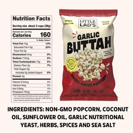 Little Lad’s Healthy Popcorn (Garlic Buttah) - Vegan, Gluten-Free, Non-GMO Popcorn with Garlic Butter Flavor -1.4 Oz (Pack of 6)