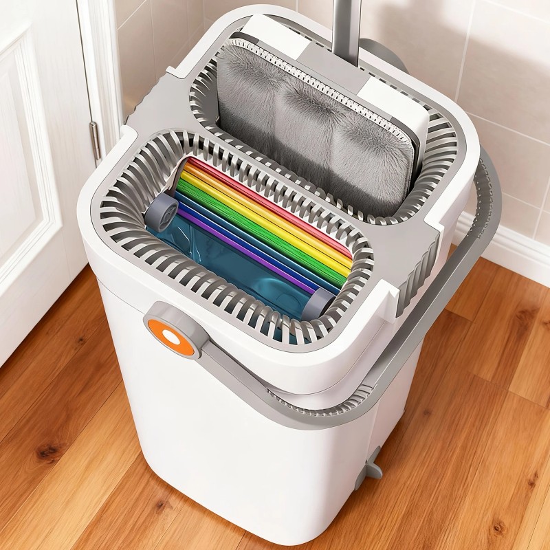 Microfiber Flat Floor Mop with Bucket Set. Square Bucket Body,