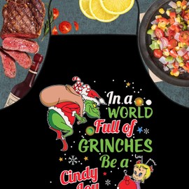 Tashiele Christmas Apron for Women Bib Kitchen Aprons Holiday Apron for Party Christmas Decor (Black)