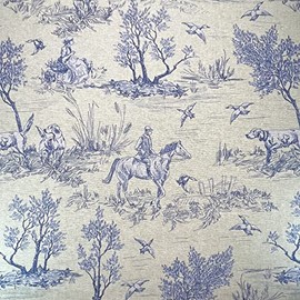 Crafty Cotton Rich Panama Canvas Fabric - Country Toile Navy Blue - Horse & Hounds - Width 140cm - Home Furnishings Craft Projects