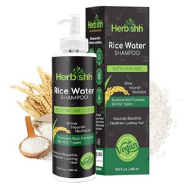 Herbishh Rice Water for Hair Thickener Shampoo, With Rosemary Oil, For All Hair Types, Men and Women 400ML