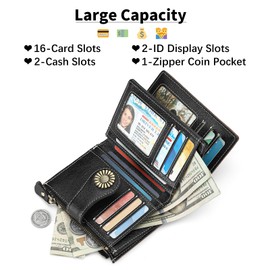 SENDEFN Small Womens Wallet Leather Bifold Card Holder RFID Blocking with Zipper Coin Pocket