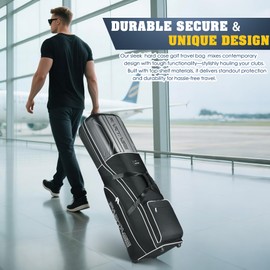 Golf Travel Bag Hard Case Top with Wheels, 900D Heavy Duty Oxford, Golf Bag Travel Case for Airlines, Protect Clubs and Easy to Maneuver-Black