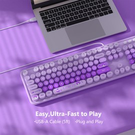 MOFII Wired Keyboard for Windows, Full-Size Typewriter-Style Cute Retro Computer Keyboard,USB Plug and Play, Strong Adjustable Tilt Legs (Purple Colorful)