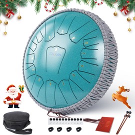 Ceyodo Rain Drum for Outside 13 Inch 15 Notes, Malachite Steel Tongue Drum, Hang Drum Instrument Handpan Drum for Meditation Yoga Education Percussion with Bag, Mallets, Panda Drum for Christmas