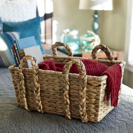 Household Essentials Large Rectangular Floor Storage Basket with Braided Handles, Light Brown