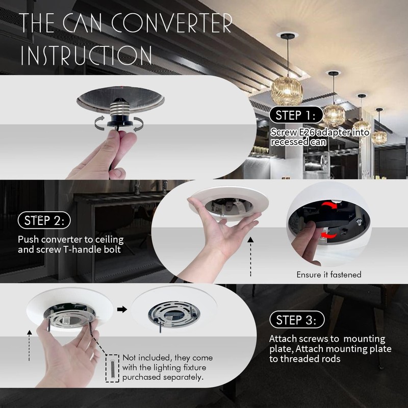 C4LIF 5/6" Recessed Can Light Conversion Kit, for Ceiling Light