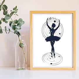 FILM FOR FRAMING Ballerina. Poster with Image Dancing with the Cosmos. Poster Nordic Style. Foil Printed on Paper 250 Grams and Resistant Inks. A3 size. Product of Design.