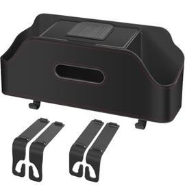 JJWYLTKB Car Back Seat Organizer with 2 Drink Cup Holder and Tissue Box, Tissue Box & Hooks Perfect Storage for Kids and Travel (Black)