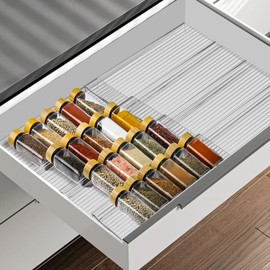Spice Drawer Organizer, 4 Tier Clear Acrylic Drawer Seasoning Organizer Rack, Kitchen Seasoning Jars Drawers Insert, Expandable 11" to 22" Spice Rack Tray for Cabinet/Countertop (Jars Not Included)