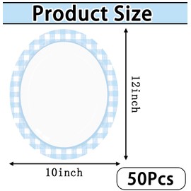 HEIPINIUYE 50 Pieces Light Blue Gingham Oval Paper Plates 10 X 12 Inch Blue and White Plates Disposable Dinner Plates for Picnic Wedding Baby Shower Birthday Party Dessert Plates