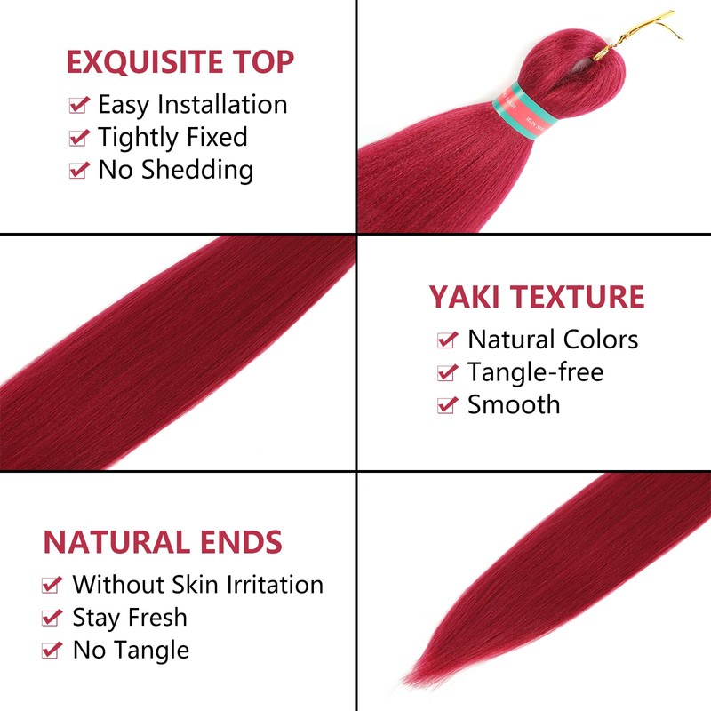 RUN SHUI Rose Red+Blue Pre stretched Braiding Hair 2 Packs