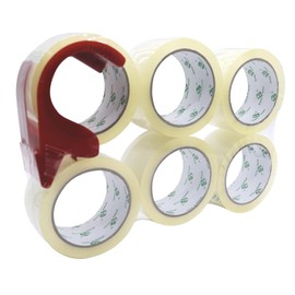 Better+ Pack of 6 Rolls with 1 Dispenser No Bubble Clear Secure and Sticky Packing Tape, Heavy Duty Packaging Tape for Moving, Parcels Sealing, Shipping,45mic x 50mm x 60m (6 Rolls with Dispenser)