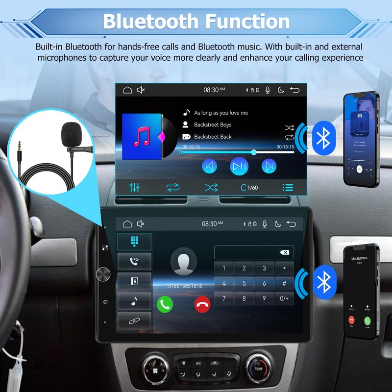 NHOPEEW Rotatable Single Din Car Stereo with Wireless Carplay and