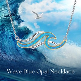 DAYLINLOVE Wave Necklace 925 Sterling Silver Blue Opal Pendant Necklace Ocean Beach Surf Jewellery for Women Wave Lover