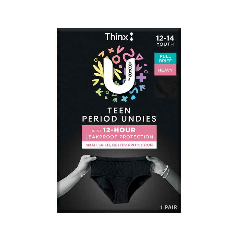 U By Kotex Thinx Period Undies Teen Heavy Black Size