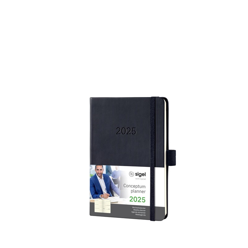 SIGEL C2513 Conceptum Weekly Planner 2025, Approx. A6, Black, hardcover,