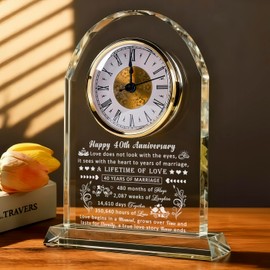 QIANRUNA 40th Anniversary Wedding Clock Gifts for Couple, 40 Year Anniversary Romantic Gift for Husband Wife, Ruby 40th Wedding Anniversary Wedding Gifts for Parents, 40 Years of Marriage Gifts
