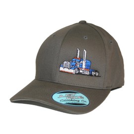 JUST RIDE Trucker Hat Big Rig Tractor Semi Flex Fit Cap Truck Driver (XL/XXL, Grey/Blue)