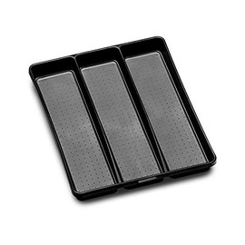 madesmart Classic 3-Compartment Plastic Utensil Tray for Drawers, Multipurpose Storage Tray Drawer Organizer, Carbon Large