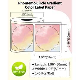 Phomemo M110 M120 M200 M220 M221 M250 M150 Label Printer Thermal Labels Round Labels 50 mm x 50 mm for Price, Address, Name, Logo, Barcode, Thank You Card, Rainbow Starry Sky Labels, 1 Roll