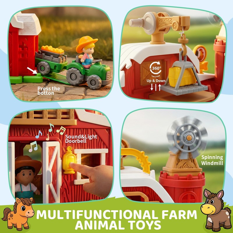 30-Piece Upgraded Farm Animal Big Barn Playset Gifts for Toddlers