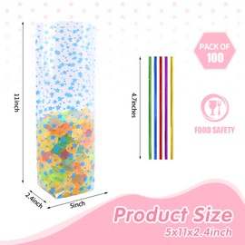 SOMIOCO Cellophane Treat Bags 5X 11 IN Blue Star Flat Bottom Gusset 100 PCS Cellophane Party Favor Goodie Bags for Packaging Gift Candy Cookies Popcorn