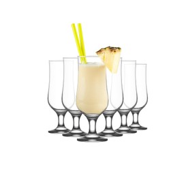 LAV Hurricane Glasses Set of 6-13 oz - Pina Colada Tall Cocktail Glasses, Sangria, Mojito, Milkshake, Juice, Tropical Drinks - Tulip Drinking Cups - Dishwasher Safe Glassware Set