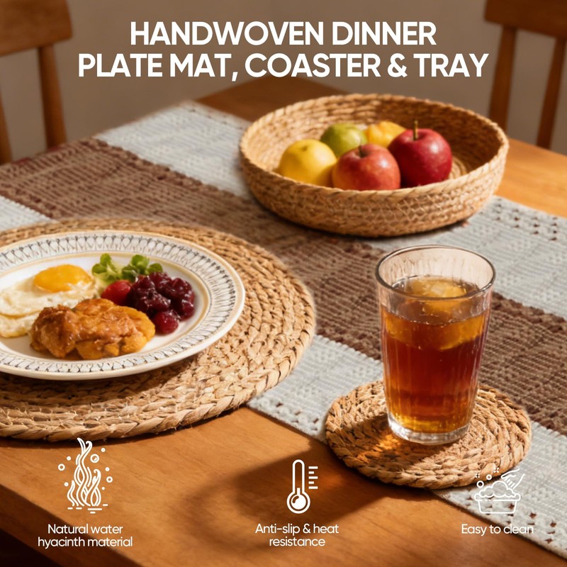 Swiscena 32 Pcs Boho Placemats Table Setting Set (6 Sets),Hand-Woven