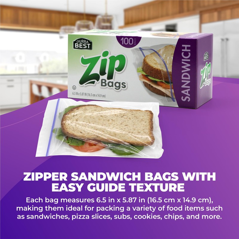 Sandwich Zip Bags - 400 Count -Freezer Safe, Leak-Proof, Strong