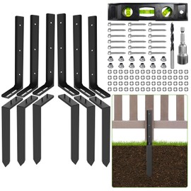 Goyappin Fence Post Repair Kit for Rotten/Leaning Posts,Heavy Duty Adjustable Metal Brackets with Anti-Rust Coating, Reinforce Wooden/Concrete Fence Posts Stakes Stabilization Kit, 6 Set